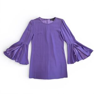Elizabeth and James Mabel Purple Silk Long Bell Sleeve Mini Sheath Dress large